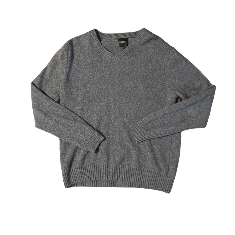 Paolo Mondo Mens Gray Italian V-Neck Large Wool Cashmere Long Sleeve Sweater